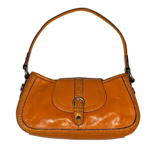 Wilsons Leather Handbag Hobo Shoulder Bag Autumn Orange Flap Snap Close Vintage